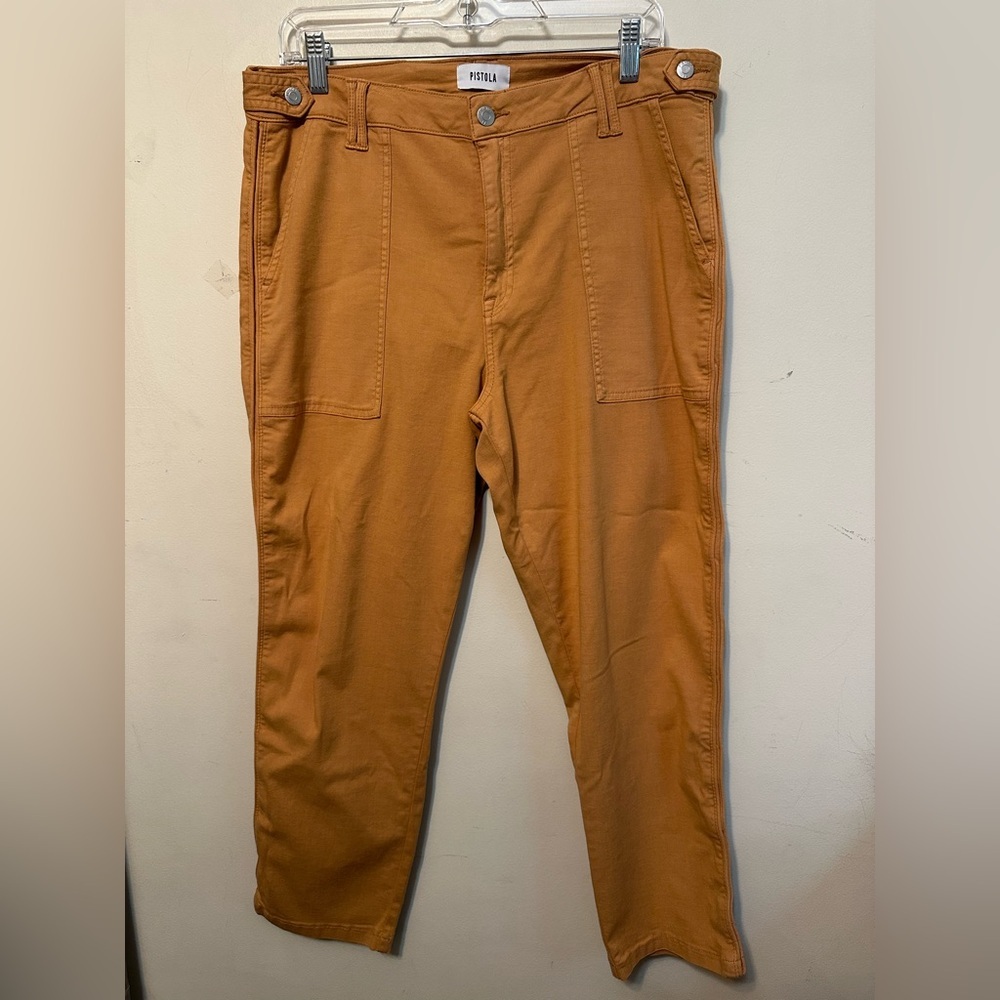 Revolve Pistola Erin High Rise Utility Crop Straight Leg Pant Size 33 Mustard‎